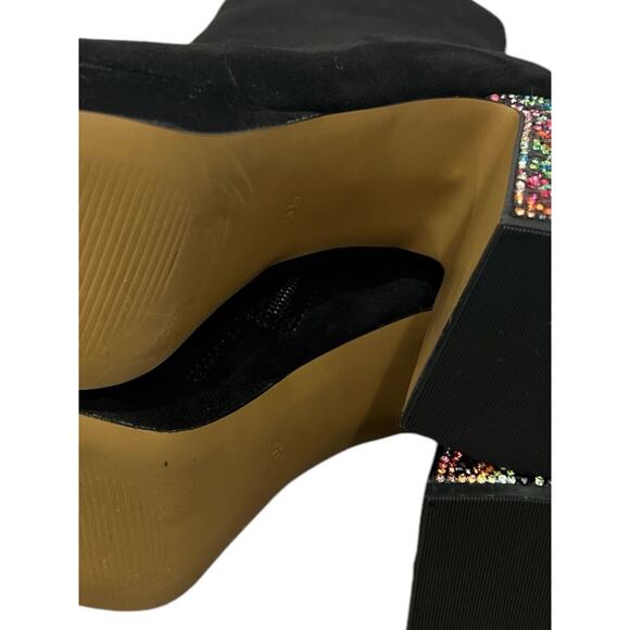 betsey johnson Women’s Black Ankle Boots With Multicolor Glitter Heels Size 5.5 - Picture 9 of 9